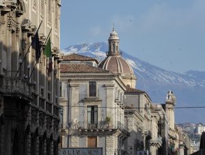 Catania with smoking Mt Etna in the background